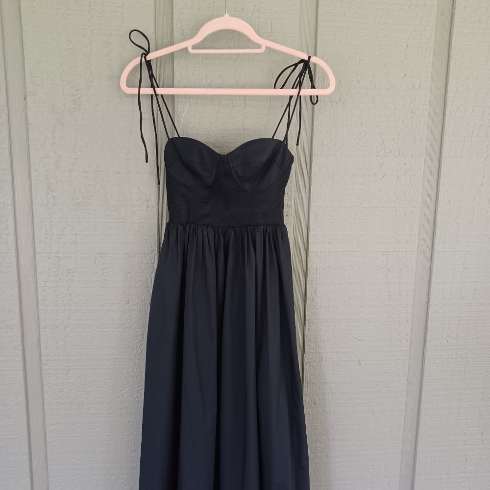Staud Landry Maxi Dress Size XS Women Feminine Cotton Blend Pockets Smock Black - Picture 3 of 13